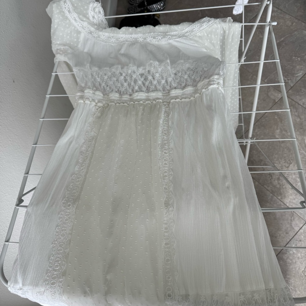 Free People Tina Lace Ivory Smocked Peasant Maxi Dress Size Small - Picture 2 of 6